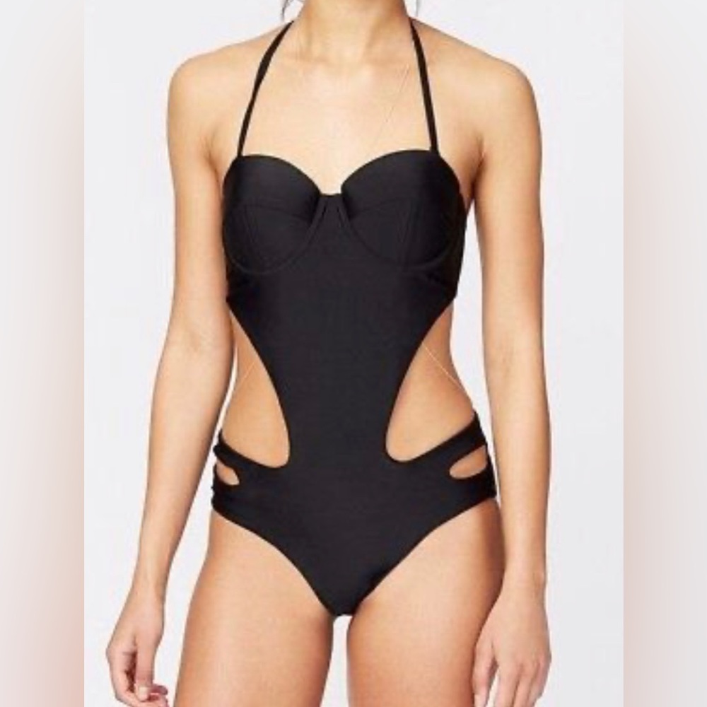NWOT Rachel Roy Cut-Out One-Piece Swimsuit Black